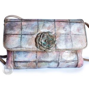 Jane Yoo Wearable Art Shoulder Bag Crossbody Painted Dimensional Leather Flower